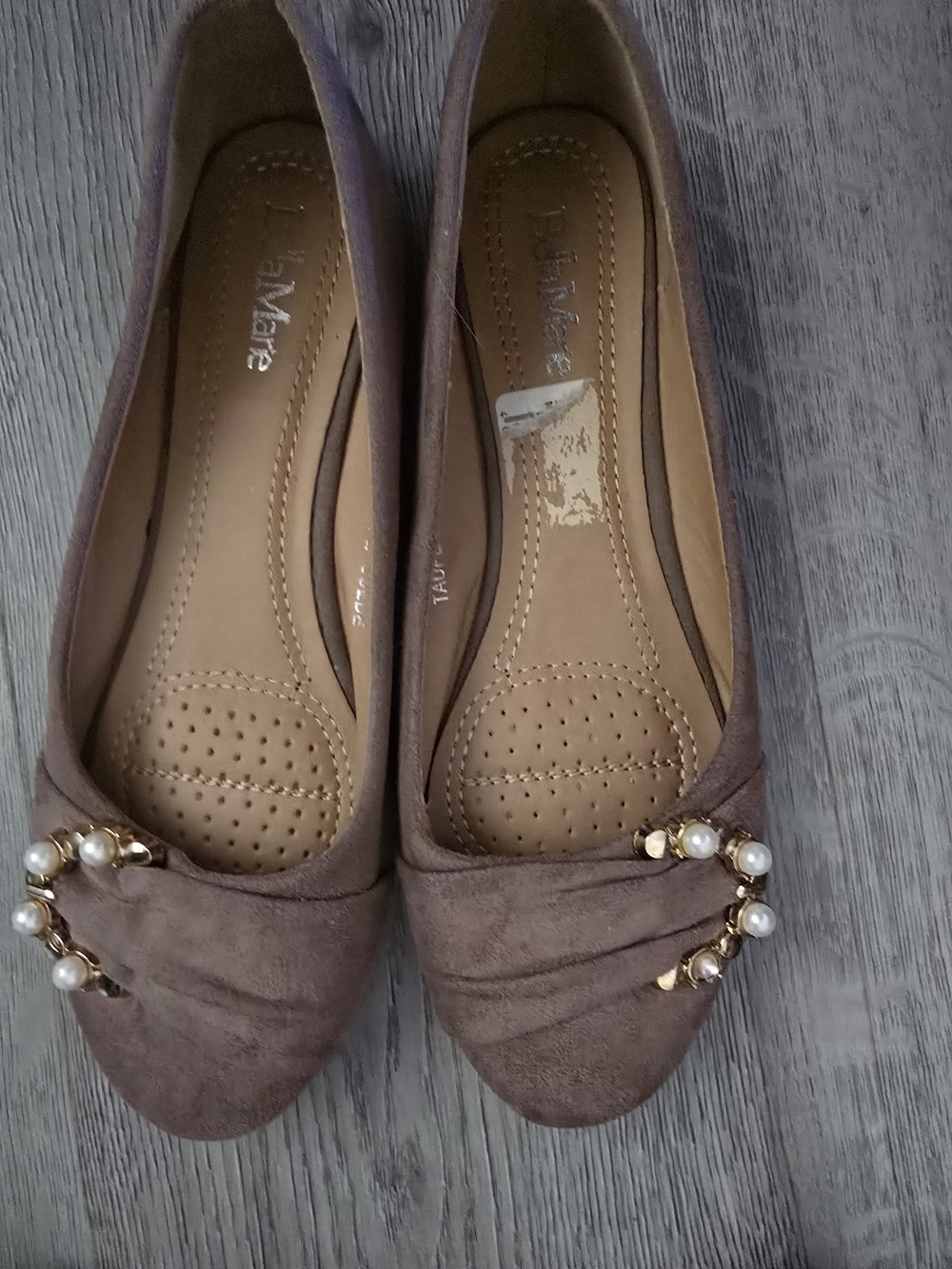 Taupe Pearl-Embellished Women’s Ballet Flats
